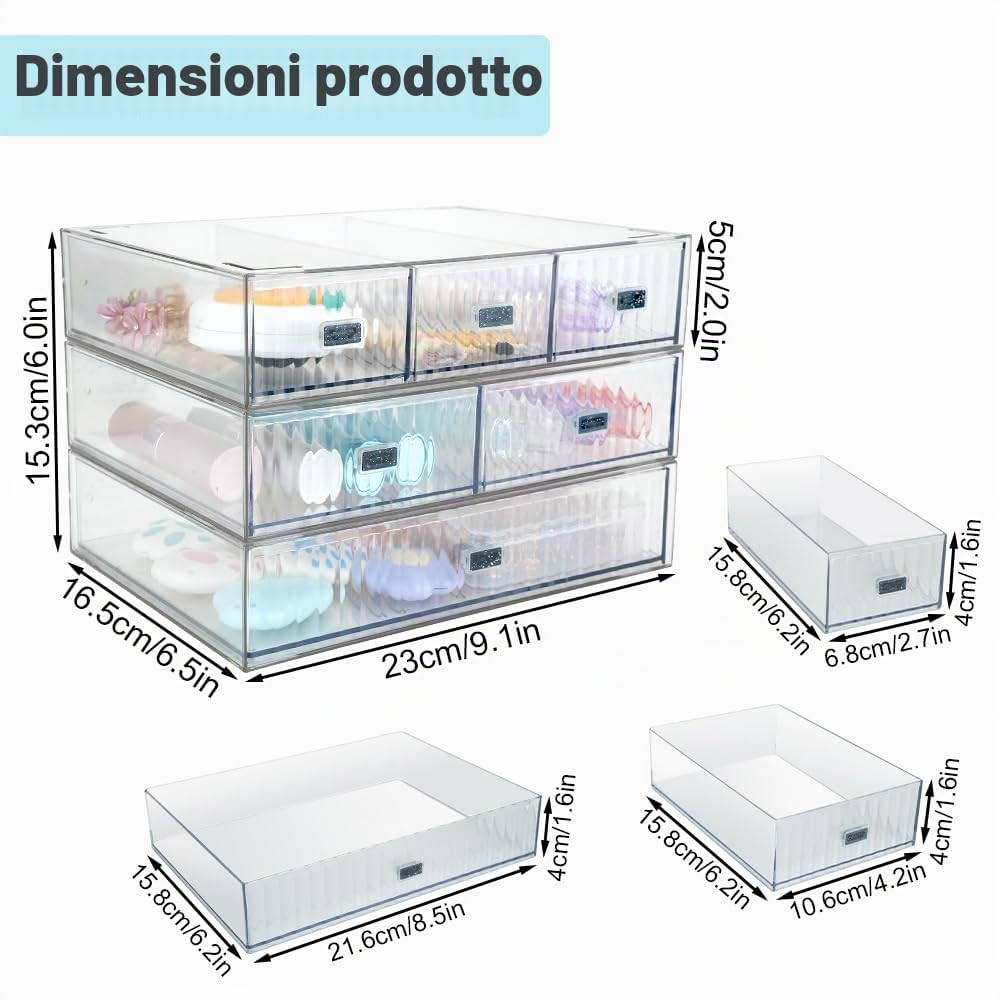 3PCS Cassetti Plastica Impilabili, Cassettiera Trucchi in Acrilico | Desktop Storage Box, Schminktisch Organizer mit 3 Schubladen, Aufbewahrungsboxen für Haus Kosmetik Schmuck Büro