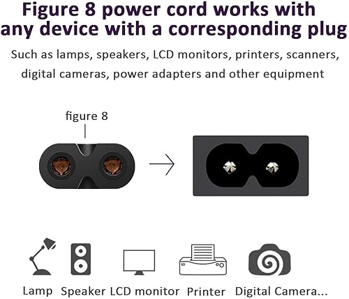 Miniatura 5 de EU 2- Cable de alimentación de ranura Euro Plug a IEC320 C7 Figura 8 Cable de alimentación europeo no polarizado de 2 clavijas para TV, PS3, PS4,