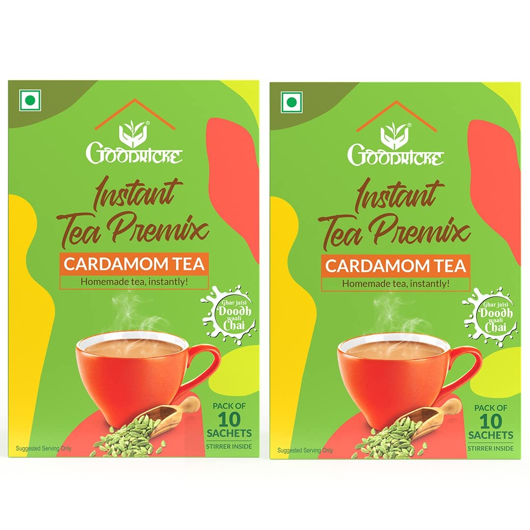 GOODRICKE Instant Premix Tea - Cardamom Flavor - 10 Sachets, (Pack of 2) | Elaichi Chai | Homemade Tea | Irresistible Aroma