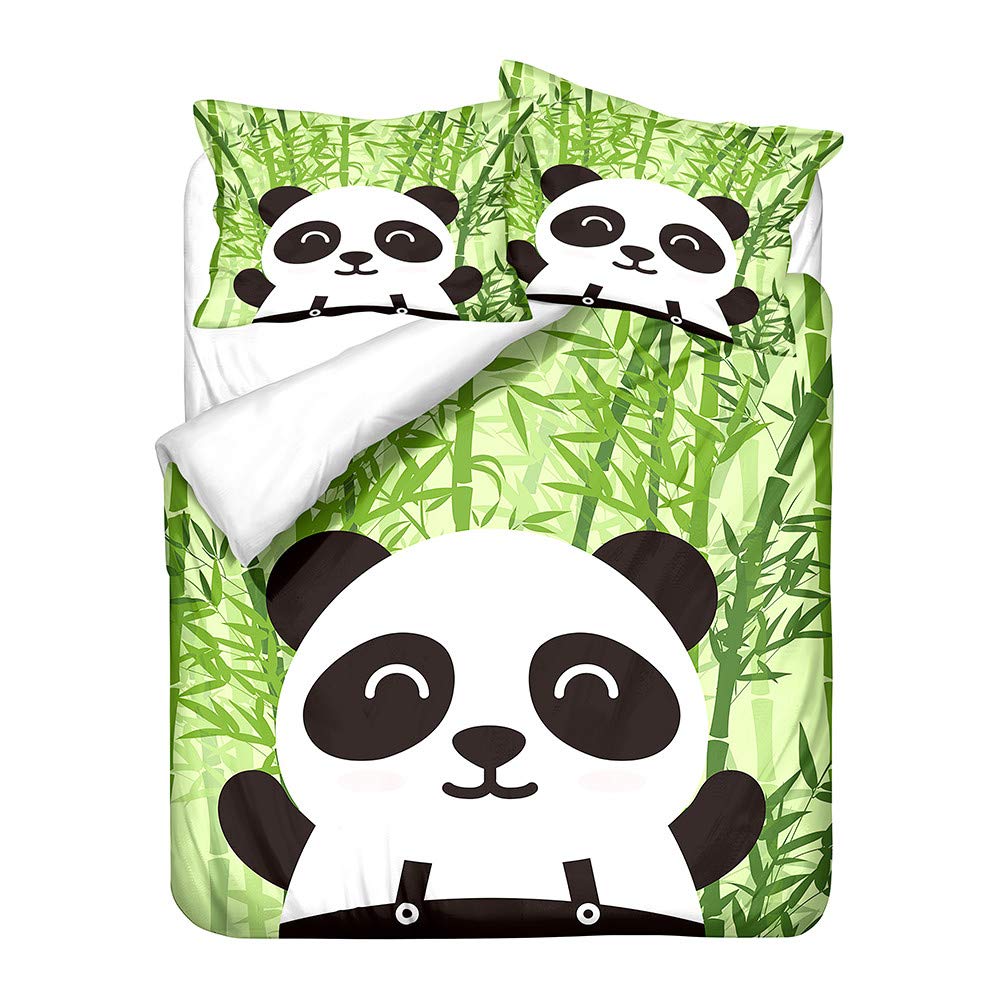 Morbuy Boys Bamboo Panda Duvet Cover Set, 3D Lovely Panda Printed Cartoon Microfiber Bedding Sets For Single Double Super King Size Bed Duvet Set With Pillowcases And Quilt Case (,200X200cm)