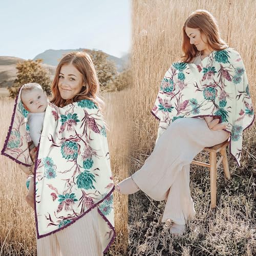 Image of Pepperika Rayon Nursing Cover for Breastfeeding Mother Multiuse Poncho Style Shawl Feeding Cover for Nursing Mom Scarf with Buttons Cotton Feeding Apron (Pack of 1) Multicolour /Purple