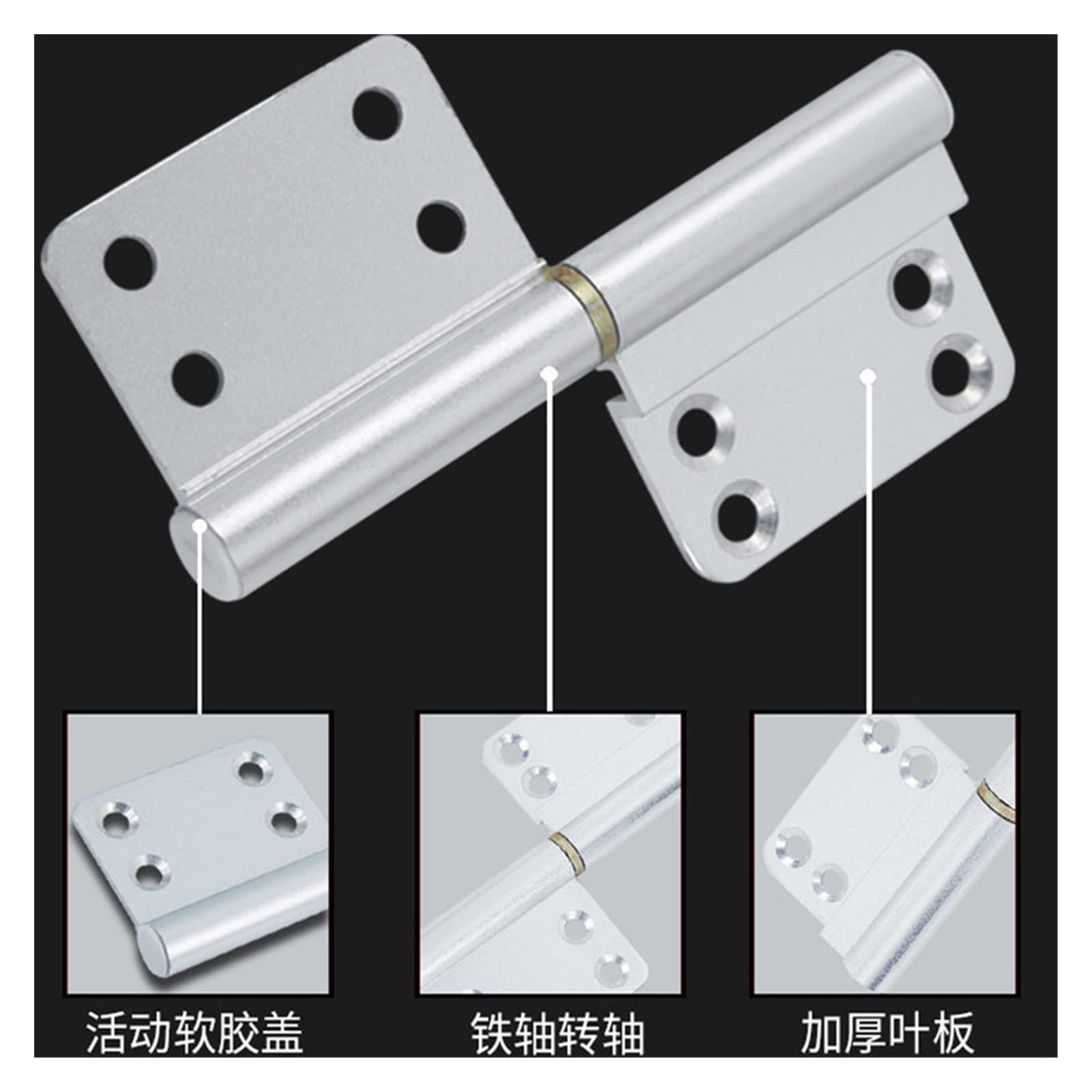 Bisagras 2 uds bisagras for puerta de baño aleación de aluminio armario puerta rodamiento caja Industrial bisagra de amortiguación ajustable herrajes for muebles (Color : Sand Silver)