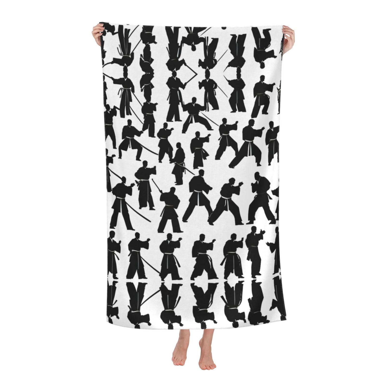 Oazcvbnn Women's White Silhouettes Of Martial Arts Print Adult Beach Towel Summer Travel Pool Vacation Swimming Fitness Outdoor Adventures