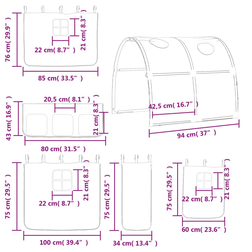 Mangloder - Cortinas para cama alta con túnel de poliéster, juego de 7 piezas con bolsillos, apto para somier de láminas, habitación infantil, accesorios para zona de juegos y zona de retiro acogedora