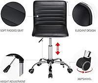 Vista 4 de Yaheetech Sillas ejecutivas de piel sintética con respaldo bajo, silla giratoria de oficina con ruedas, color negro