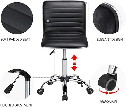 Miniatura 5 de Topeakmart Mesa de dibujo de cristal con altura ajustable de piel sintética con respaldo bajo y sin brazos, mesa de dibujo para oficina en casa,