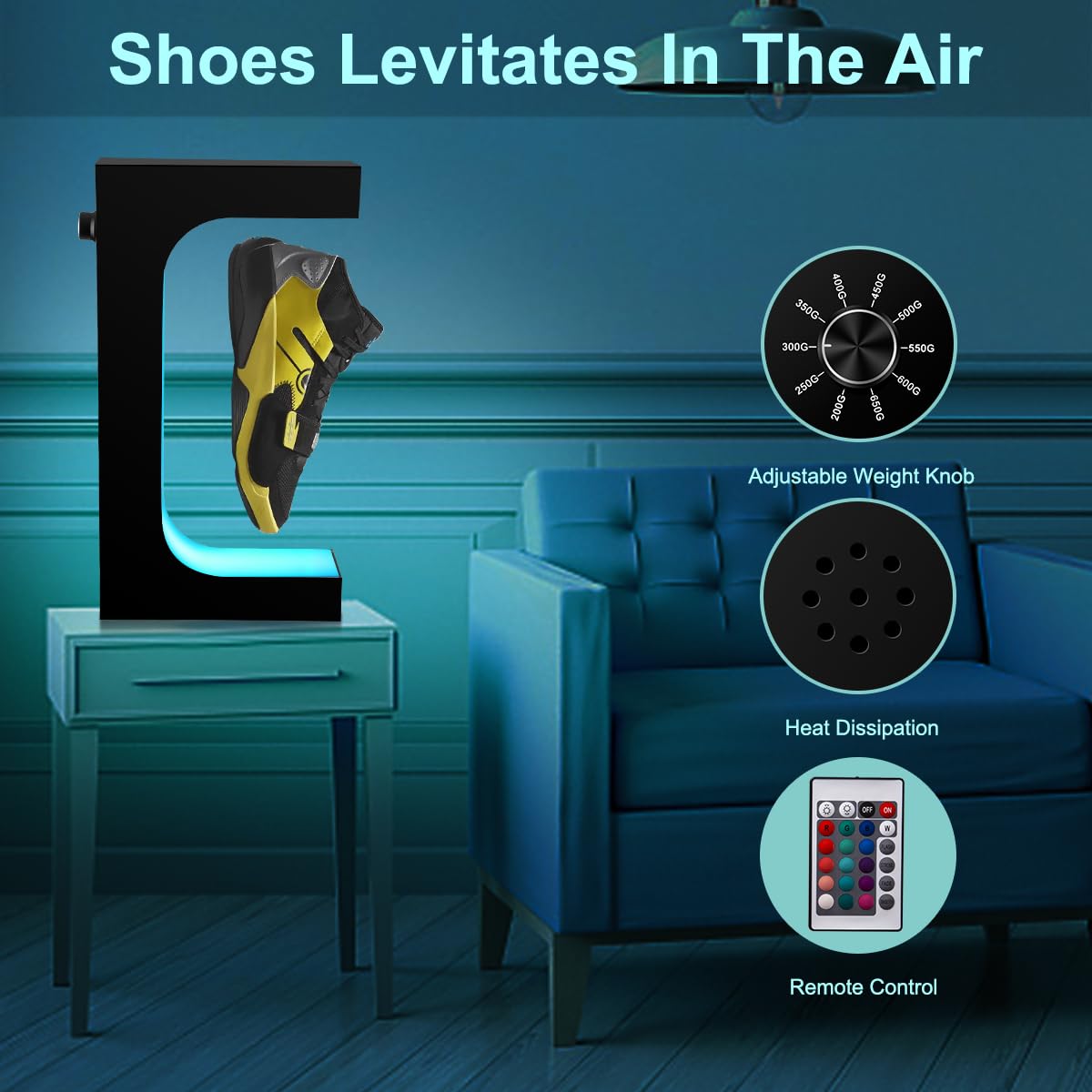 Espositore per scarpe galleggianti in 16 colori, a levitazione magnetica, con luce a LED, per collezionisti di scarpe da ginnastica, pubblicità, mostre, vetrine