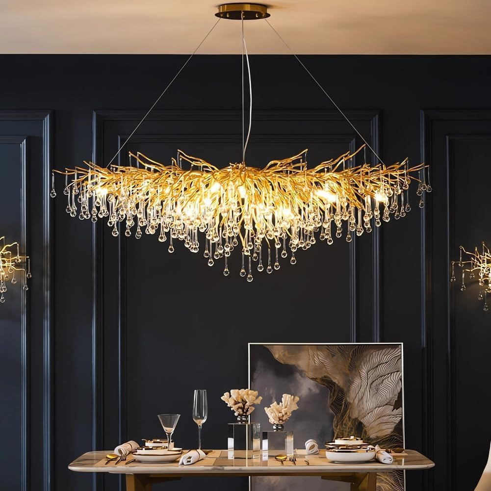KXEcoLife Modern Tree Branch Crystal Chandelier Luxury Pendant Lighting Contemporary Hanging Light Fixture Chandeliers for Dining Room Kitchen Bedroom Living Room,L120cm