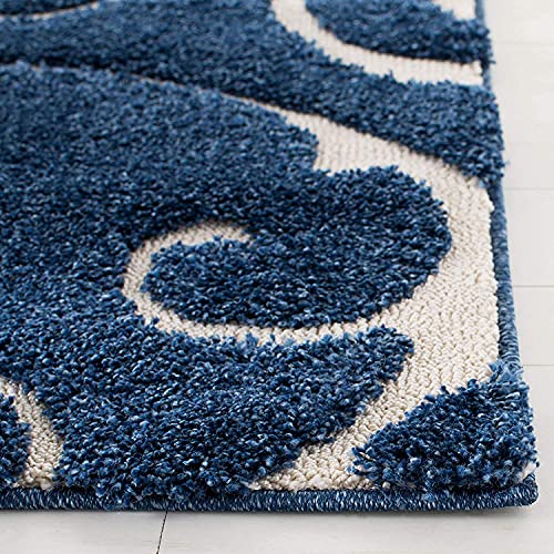 Image of Floral Design Microfiber Hand Woven Shaggy Carpet Collection with 2 inch Pile Height Carpet for Bedroom Size 6x9 feet coular Blue /Ivory