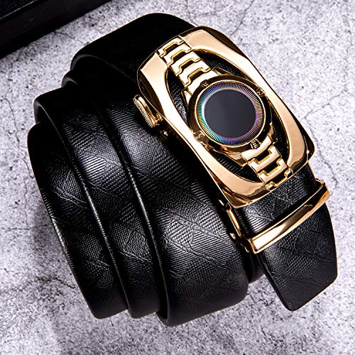 Image of Barry.Wang Mens Ratchet Belt 2 Pack Buckle Gift Set Dress Belts Leather Slide Strap Automatic 1 3 /8 inch Wedding Business