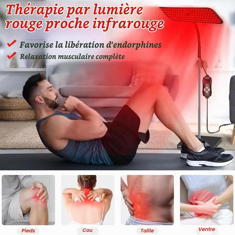 Lampe Infrarouge Professionnelle 126 LED-Hauteur Réglable 30-130cm,4 Niveaux de Luminosité,5 Minuteries,Col de Cygne 360° avec Lunettes Pour apaiser les muscles du visage et le corps