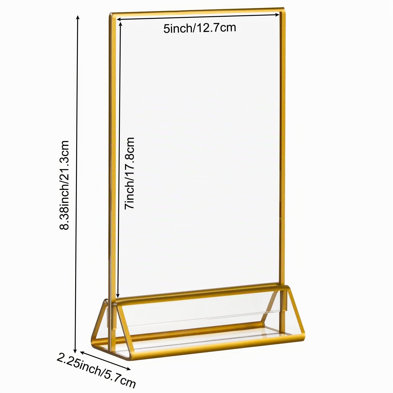 CECOLIC Confezione da 6 Cartelli in Acrilico con Bordi Dorati, Supporti Menu Bifacciali Cornici Trasparenti per Insegne Menu Ristorante, Numeri Tavolo Matrimonio (12,7 x 17,8 cm)