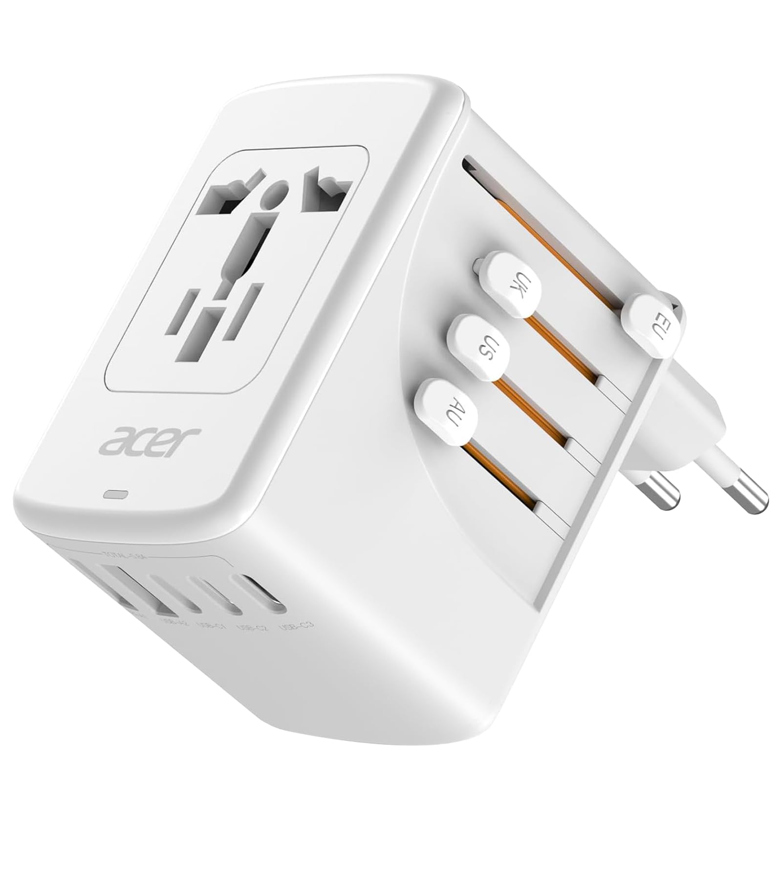 Acer Universal Travel Plug Adapter - International Power Adapter with 5 USB Ports (3 USB C) 5.8A, Worldwide Outlet Charger for USA to European UK France Germany Spain, Type C/E/F/G/I/L/A, White