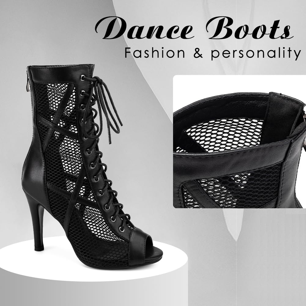 DKZSYIM Stivali da ballo aperti da donna, per salsa latina, scarpe da ballo con lacci, modello K99X