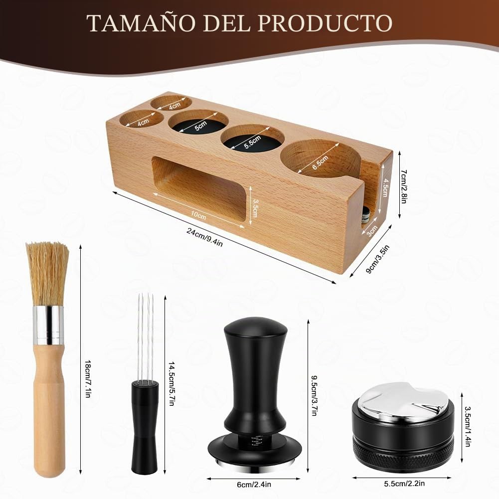Y-Step 51mm Espresso Tamper Set con Tamper Estación, 5 en 1 Café Accesorios, con Distribuidor de Café Espresso, Agitador de Espresso, Estación de Apisonado, Cepillo de Limpieza de Café