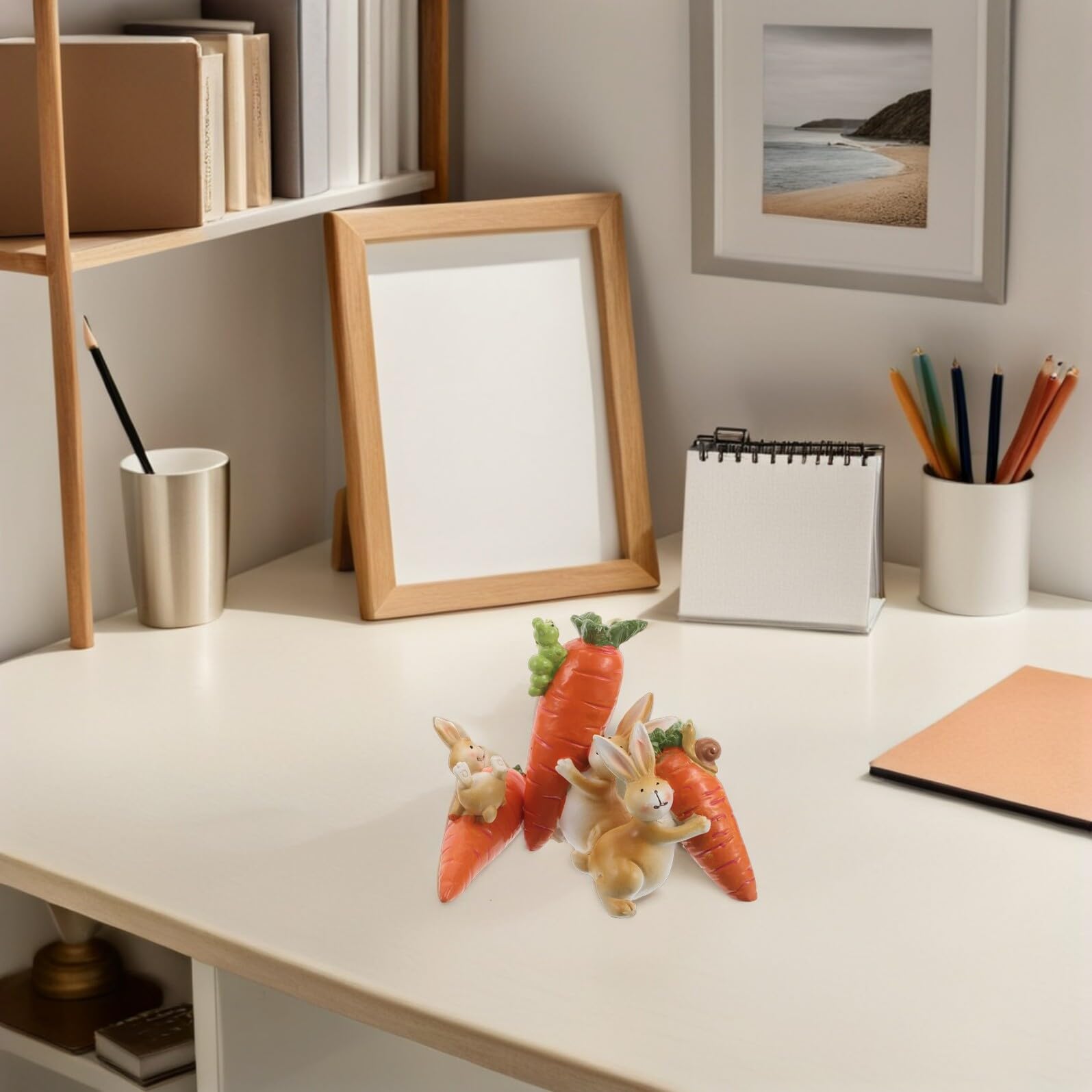 Set di 3 Statuine Pasquali in Resina a Forma di Coniglietto con Carota, Decorazioni da Mensola per Pasqua, Miniature di Coniglietti Simpatici per Arredamento Primaverile
