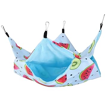 Pet Bunkbed Hammock Bed, High Density Canvas Easy to Clean Comfort Pet Hamster Hanging Hammock for Sleeping(S Code, Watermelon Kiwi)