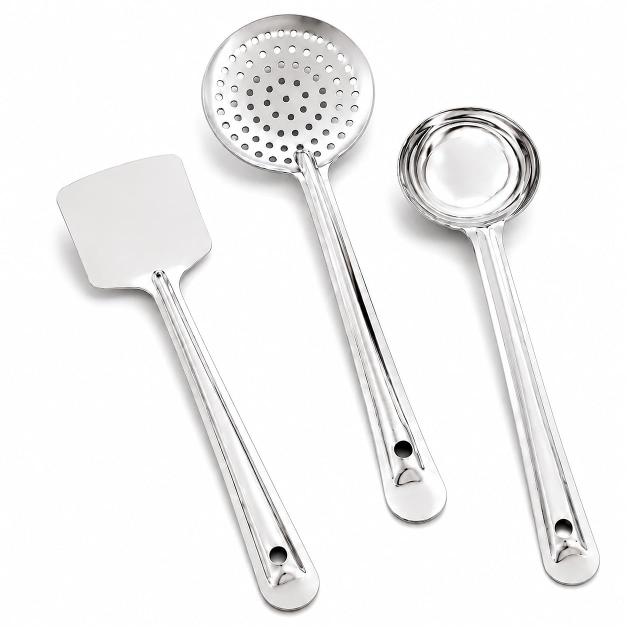 Stainless Steel 3Pieces Cooking Spoons Set, Contains Ladle, Turner, Skimmer,Kitchen Cooking Essential Set for Home, Set of 3-image-41