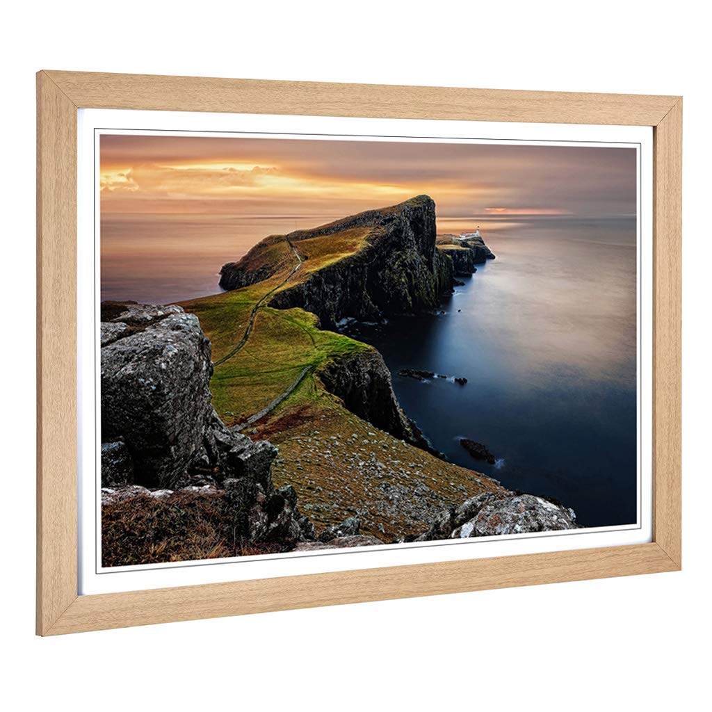 Big Box Art Framed Print of Coast Shore Cliffs Beach Seascape (1) Design | Wall Art Picture | Home Decor for Kitchen, Living Room, Bedroom, Hallway, Oak, A2 / 24.5x18 Inch / 62x45cm