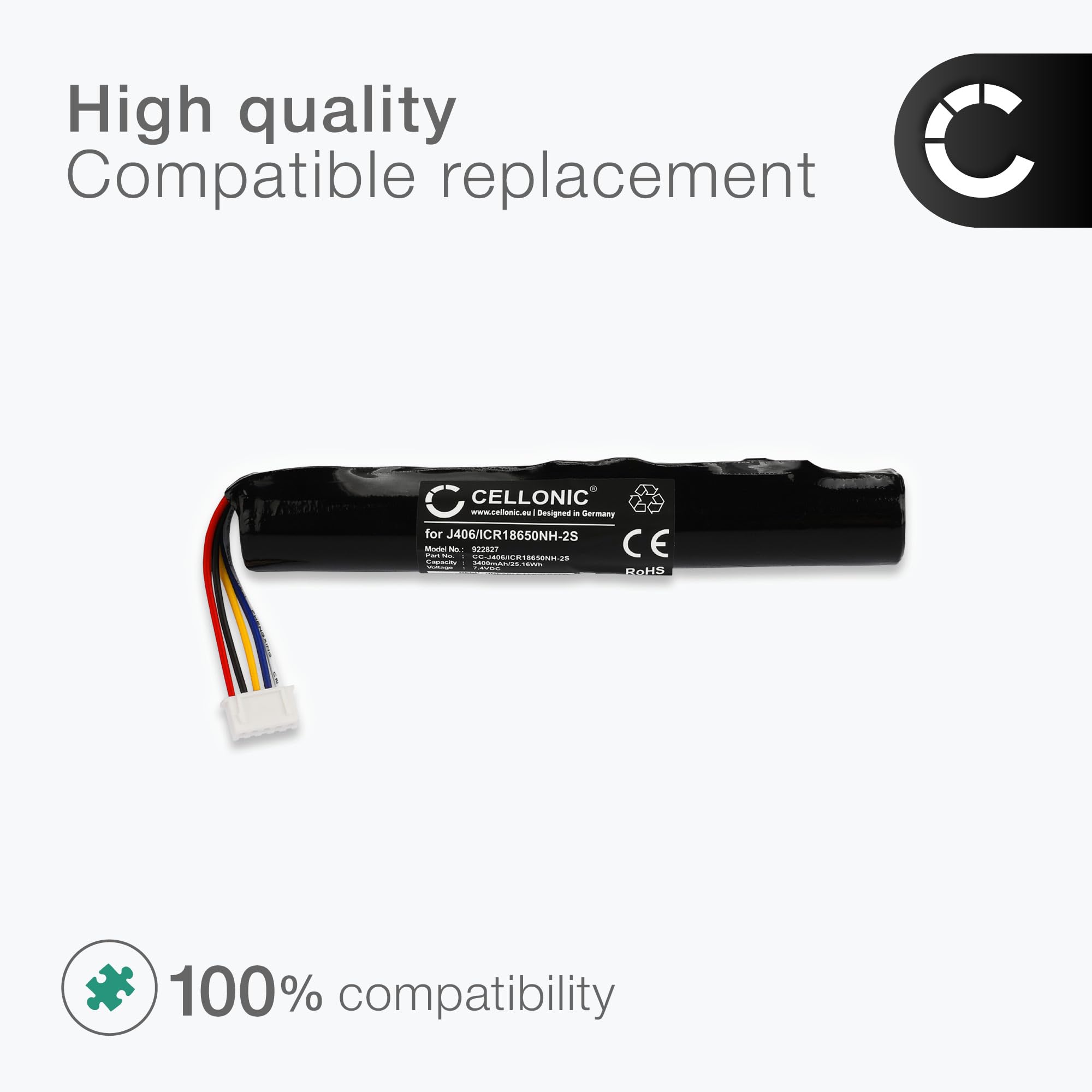 CELLONIC 1x Akku für Lautsprecher Kompatibel mit Bang & Olufsen BeoPlay A2, BeoLit 17, BeoLit 15 - (3400mAh, 7.4V)