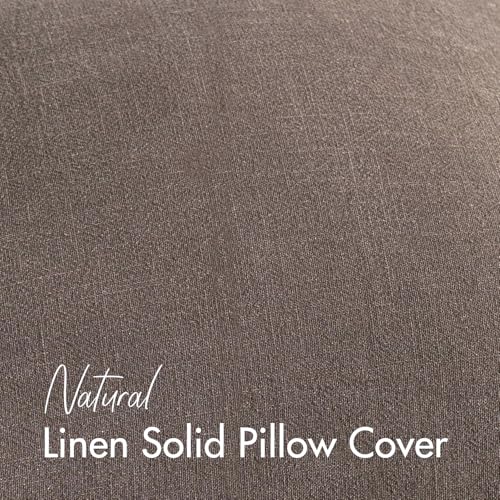 Image of Decorative Linen Solid Throw Pillow Covers 20x20 Inch Set of 2 Light Coffee Boho Accent Farmhouse Pillows Modern Neutral Home Decor for Couch Sofa Living Room Bed