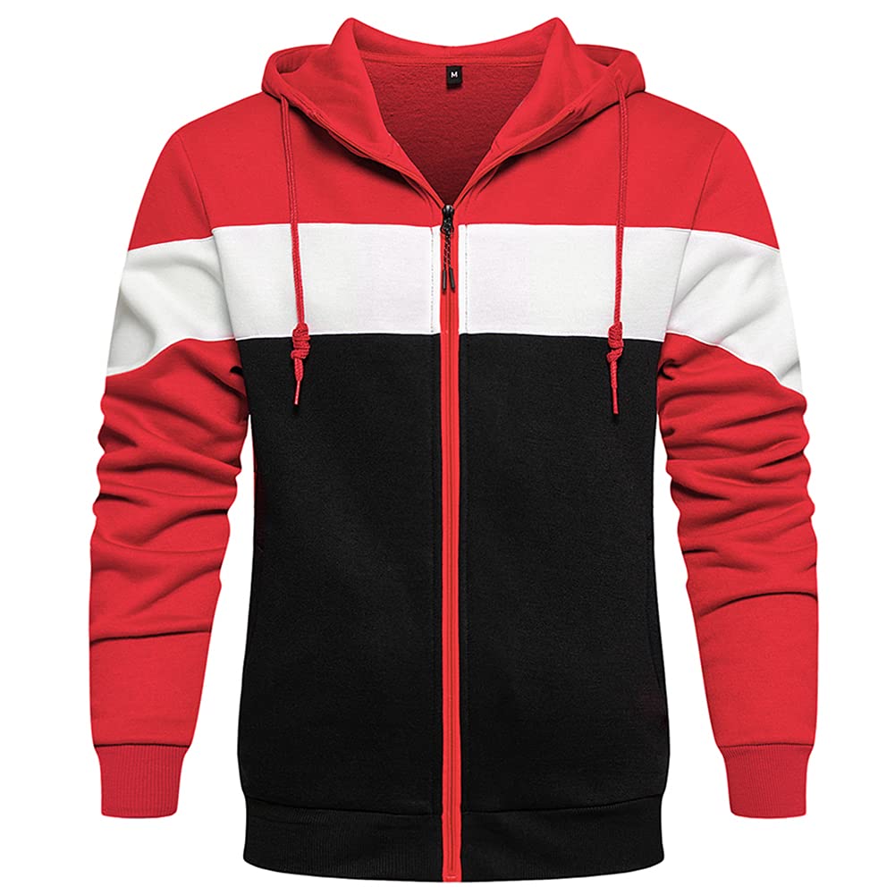 Men's Hoodies Zip Front Sweatshirt Color Blocking Hooded