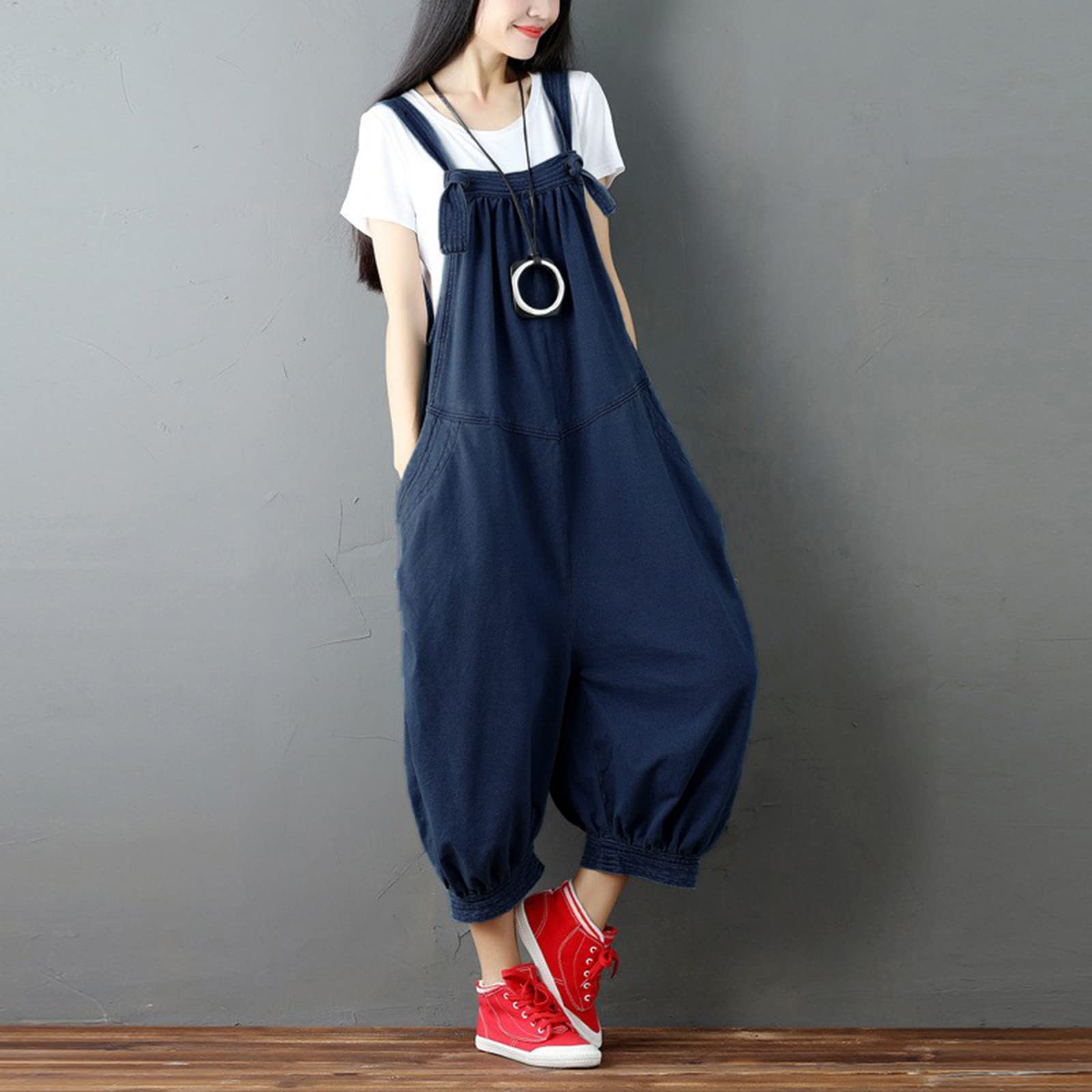 Mono para mujer, oversize denim oversize, pantalones vaqueros largos, peto, con bolsillo, para verano, para niñas, pantalones con tirantes, mono de moda, 01# azul., Talla única
