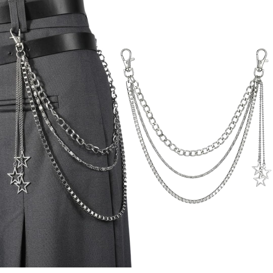 Unisex Gothic Jeans Chain with Hollow-Out Pentagram Pendant | Adjustable Side Chain for Men & Women, Fits Denim & Cargo Pants