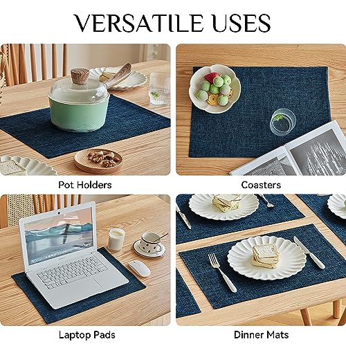 Softalker Faux Linen Placemats Set of 4-12 x 18 Inch, Heat Resistant Double Layered Durable Burlap Farmhouse Place Mats, Non-Slip Washable Rustic Table Mats for Dining, Kitchen, Party(Navy Blue - Image 6