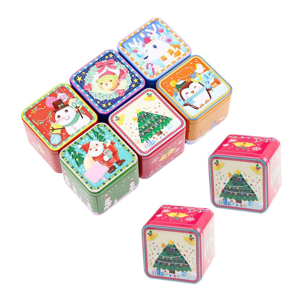 GANAZONO 8 Stück Teiliges Quadratische Weihnachtsgeschenkboxen aus Robustem Blech Dekorative Keksdosen mit Festlichem Muster Vielseitig für Süßigkeiten Kekse und Partygeschenke Geeignet