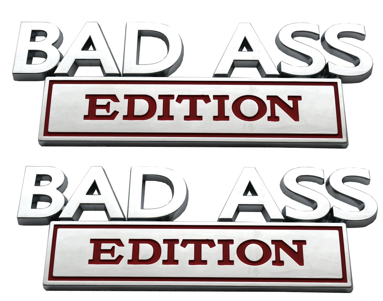 Calcomanías de emblema 3D Badass Edition grandes en color rojo cromado con cinta, 2 piezas 7
