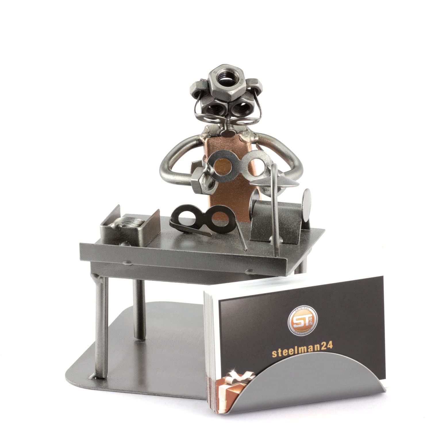 Steelman24 I Schraubenmännchen optyka z uchwytem na wizytówki I Made in Germany I rękodzieło I pomysł na prezent I figurka stalowa I figurka metalowa I metalowy ludzik