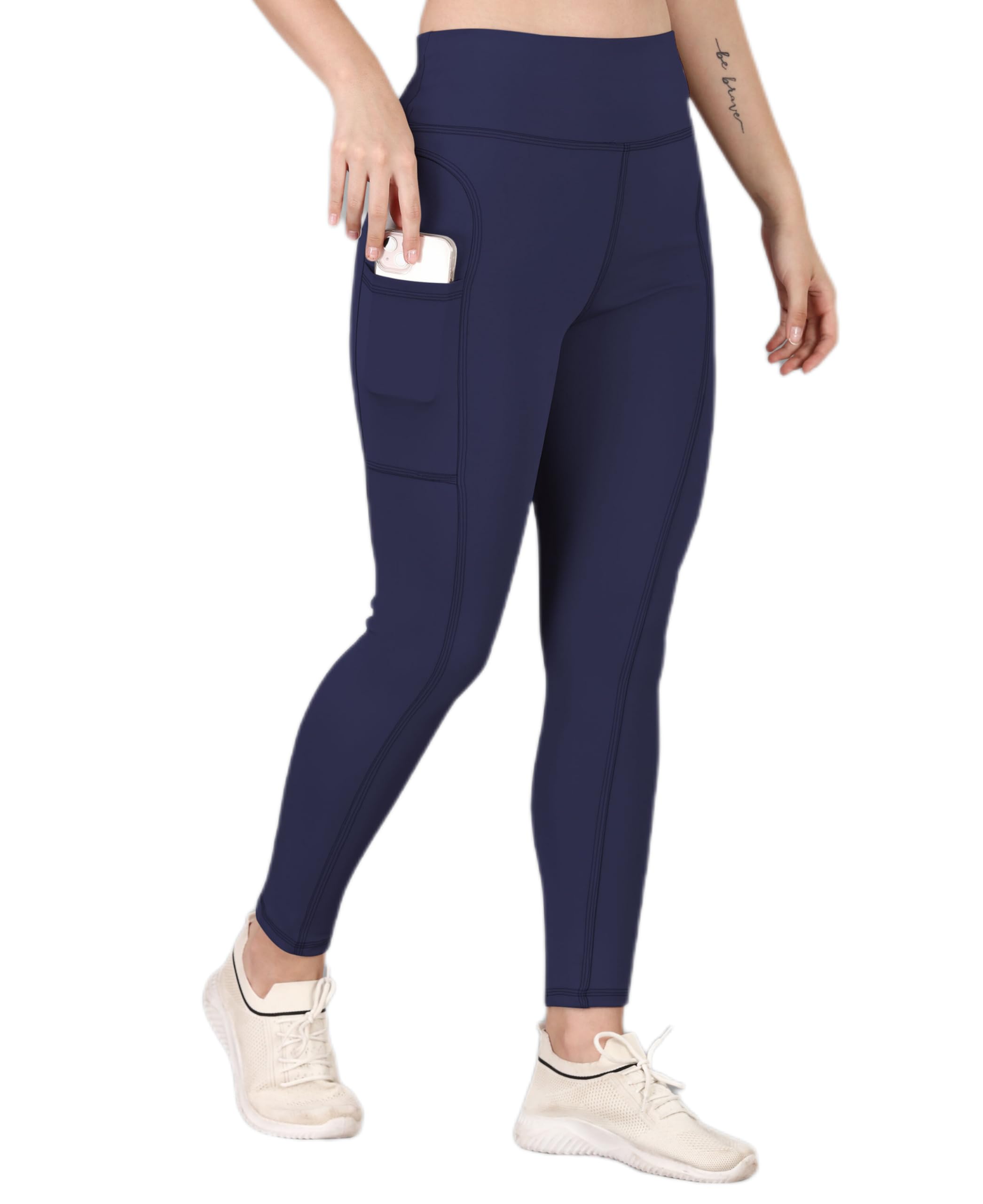 Women's High Rise Full Stretchable Ankle Length Slim Fit Yoga Workout Gym Tights with Pockets| Yoga Pants/Leggings for Women Navy-image-31