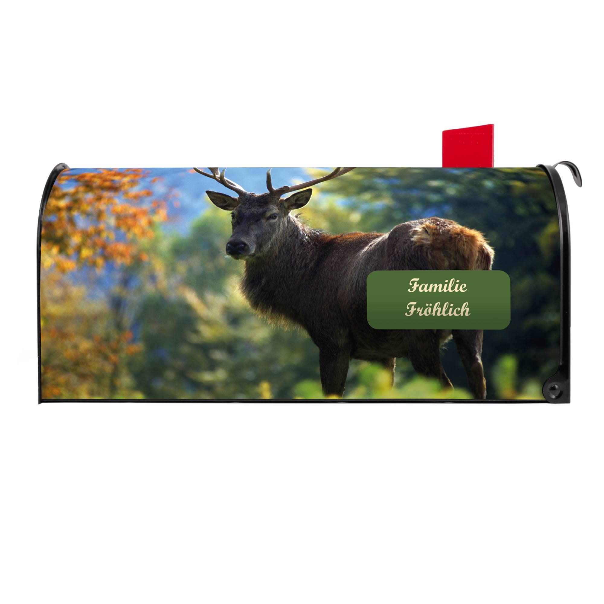 banjado® Amerikanischer Briefkasten - US Mailbox/Letterbox mit Motiv Hirsch 51x22x17cm - Postkasten Stahl aus Amerika – Briefkasten amerikanisch schwarz pulverbeschichtet