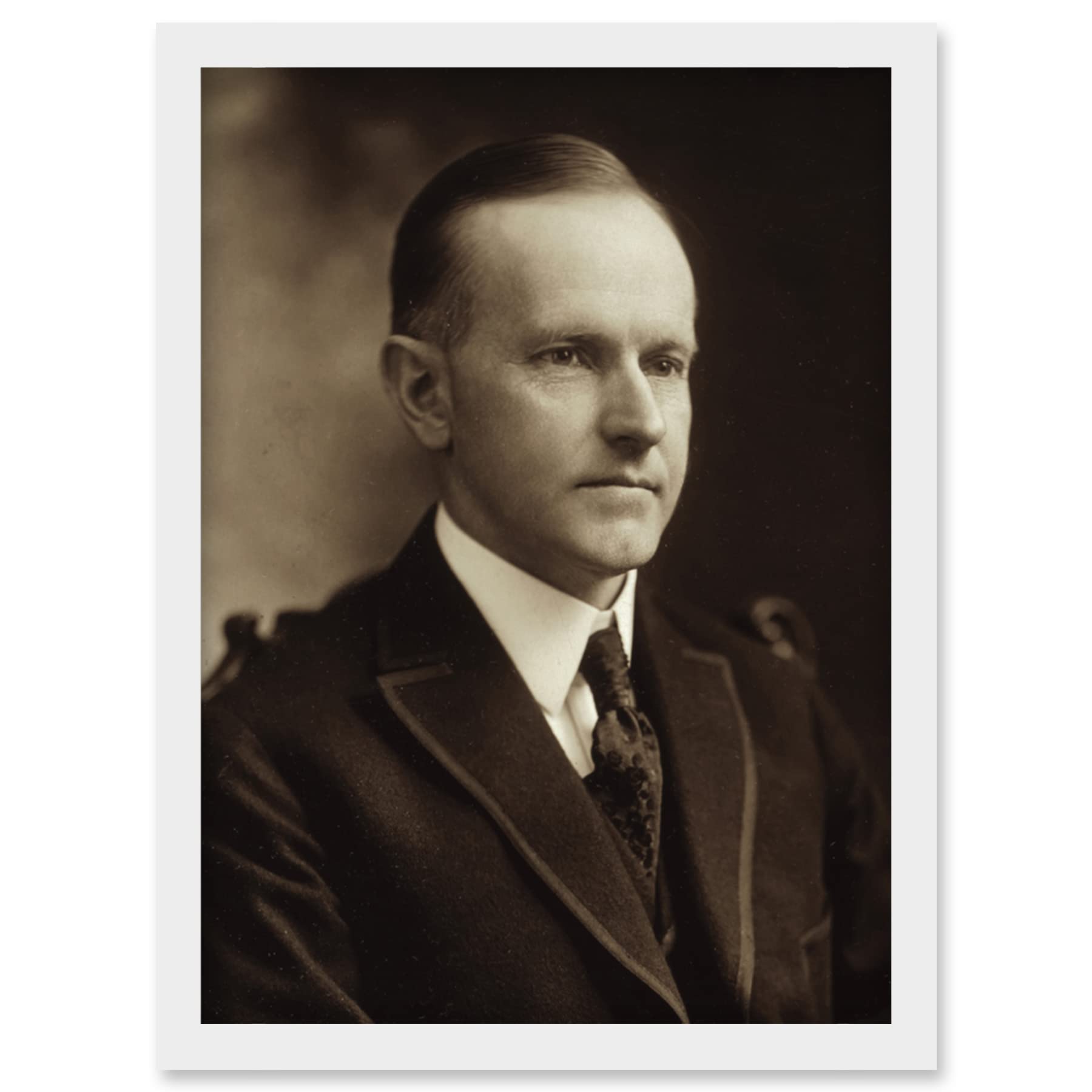 Artery8 US President Calvin Coolidge Portrait Photo Artwork Framed Wall Art Print A4