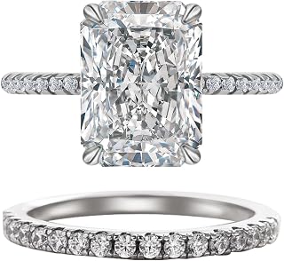 Engagement Rings for Women, Rectangular Cut 4CT Cubic Zirconia Wedding Rings, 925 Sterling Silver with 18K White Gold Plated Promise Rings for Her