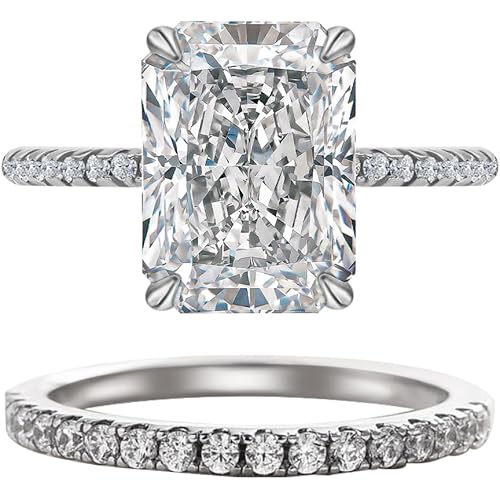 Engagement Rings for Women, Rectangular Cut 4CT Cubic Zirconia Wedding Rings, 925 Sterling Silver with 18K White Gold Plated Promise Rings for Her