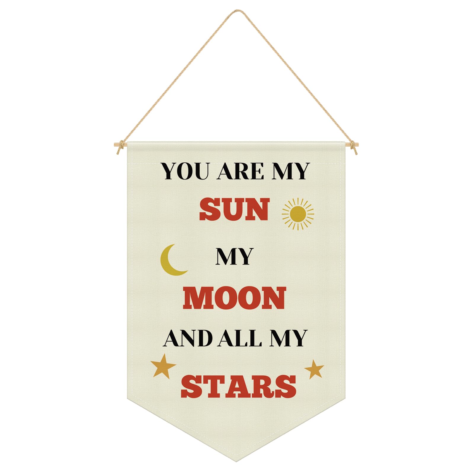 Nursery Wall Art Hanging Pennant Flag Banner Playroom Wall Decor Classroom Decorations Gift for Baby Kids Girl Boy Nursery Teen Room Playroom My Sun My Moon and All My Stars Linen Cotton Flag