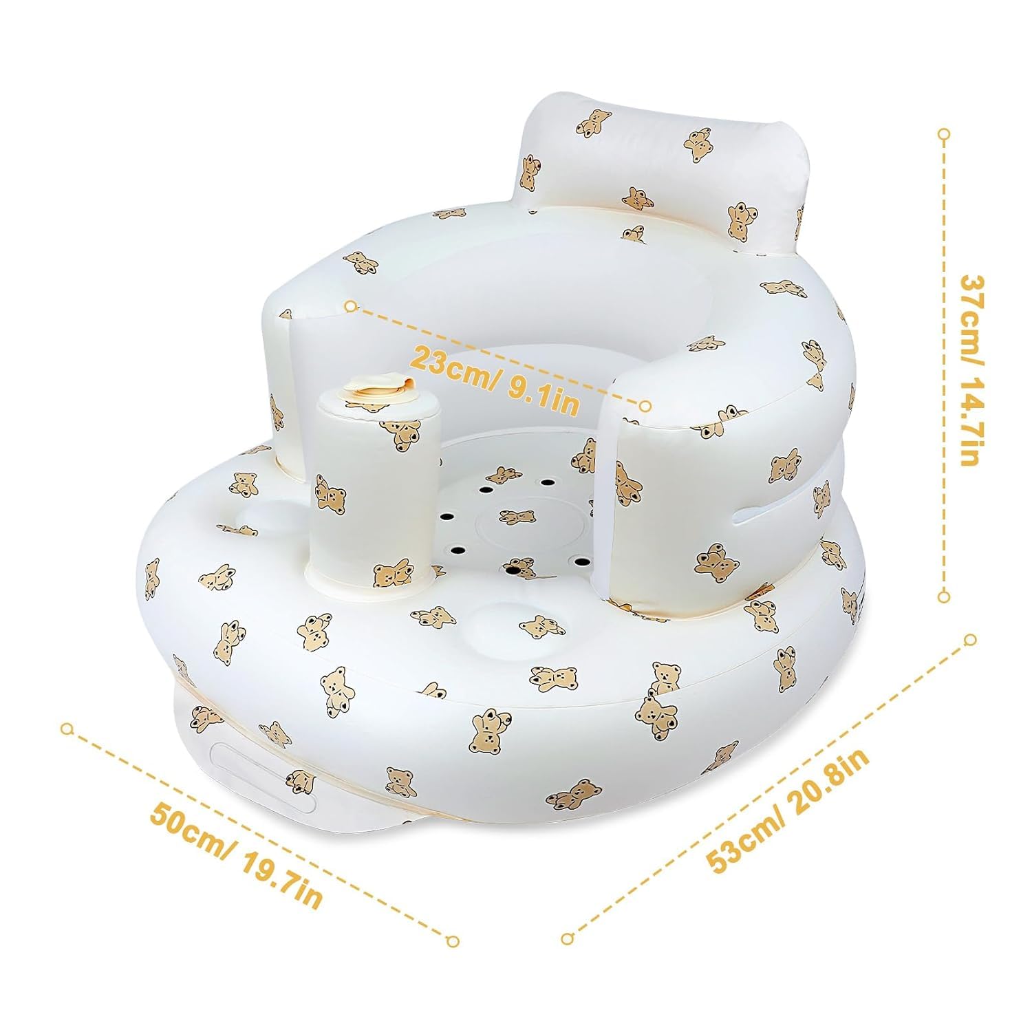 Tarkan Inflatable Baby Support Seat for 3-36 Months, 100% Safe Blow Up Chair with Built-in Air Pump, Infant Floor Seat (Bear) 2