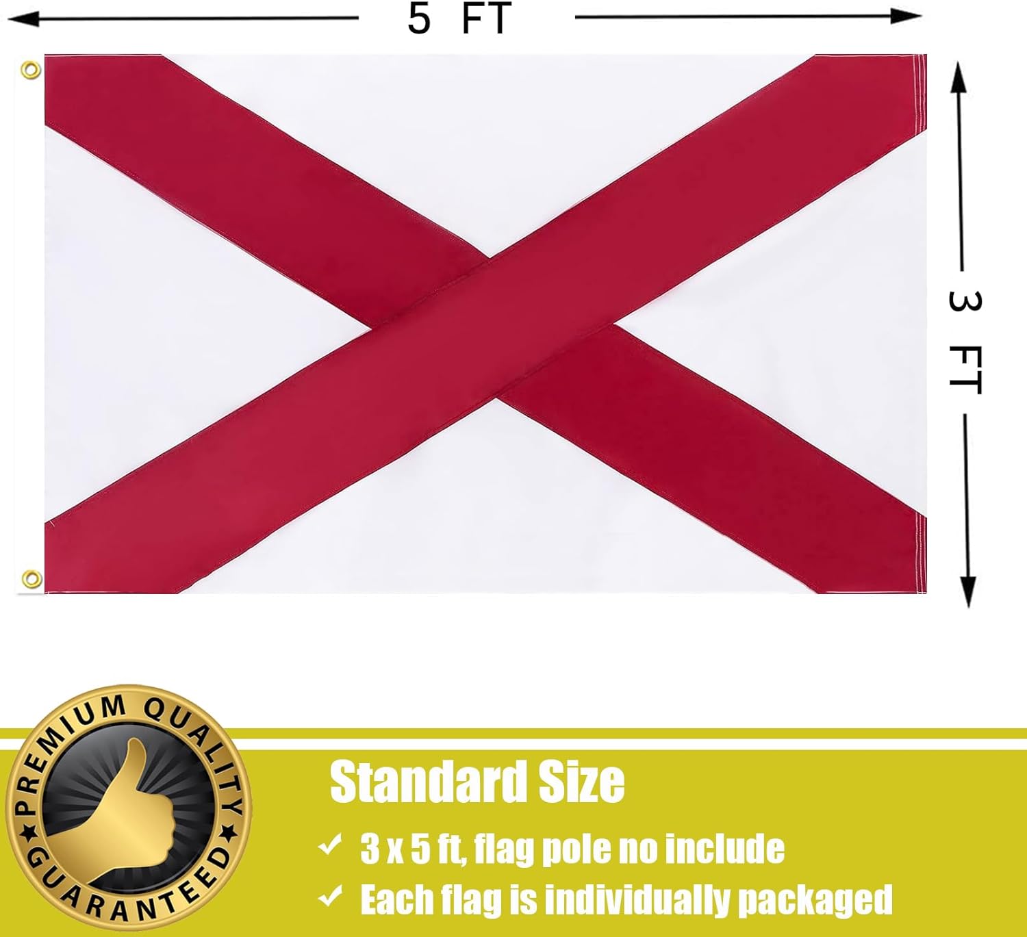 Alabama Flag Outdoor 3x5 Ft, Heavy Duty Sewn Stripes Alabama State Flags, 210D Polyester 4 Rows Stitching AL State Flag with Brass Grommets for Outside