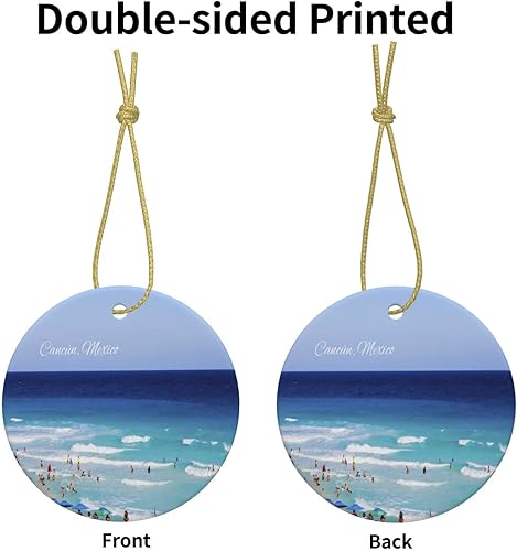 Miniatura 3 de Adorno de Cancún México, adorno de Navidad impreso de cerámica de doble cara de 3 pulgadas, recuerdo de viaje por la ciudad, adornos colgantes