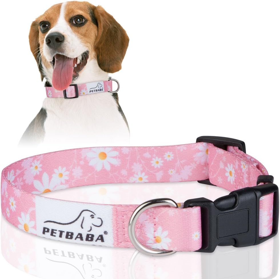 PETBABA Daisy Dog Collar, Adjustable Soft Collar with Floral Pattern Flower Print, Quick Release Clip Easy On and Off, Suitable Small to Medium Cat Pet