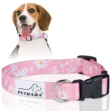 PETBABA Daisy Dog Collar, Flower Print Adjustable Soft Collar with Quick Release Clip for Pet - S in Pink