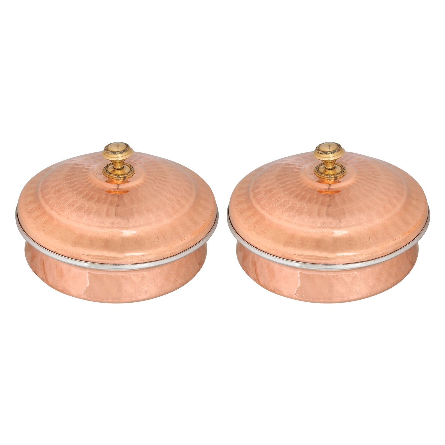 Zap Impex Copper Tableware Serving Bowl Indian Serve Ware Handi Set Tureen Copper Stainless Steel Serving Dishes (13 cm) Set of 2, Silver, ZAP102