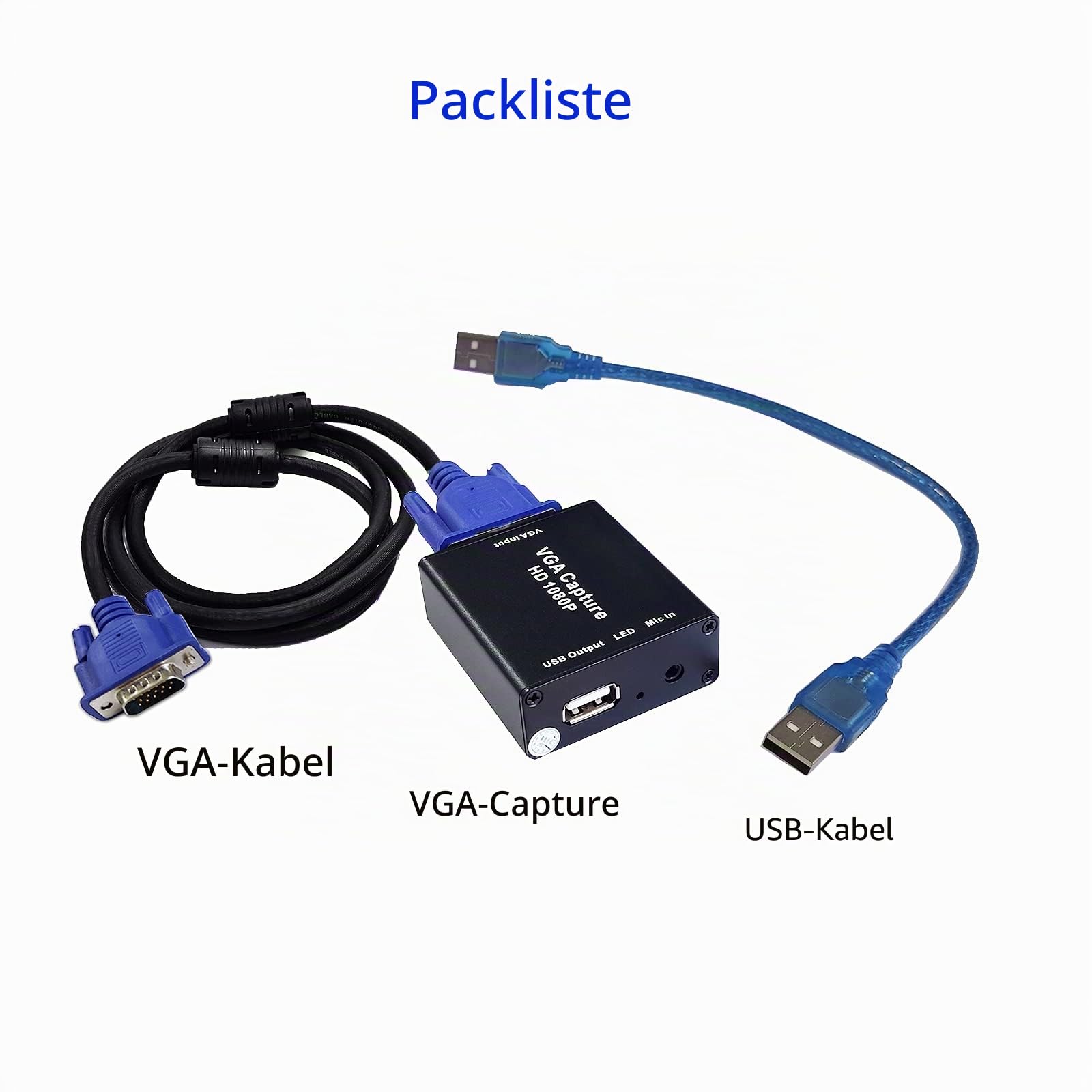 VGA-Video-Konverter, VGA auf USB 2.0, Audio- und Videoaufnahmegerät, Plug-and-Play, USB-Drive-frei, HD 1080P Video-Capture Tool für Windows, Linux und Android