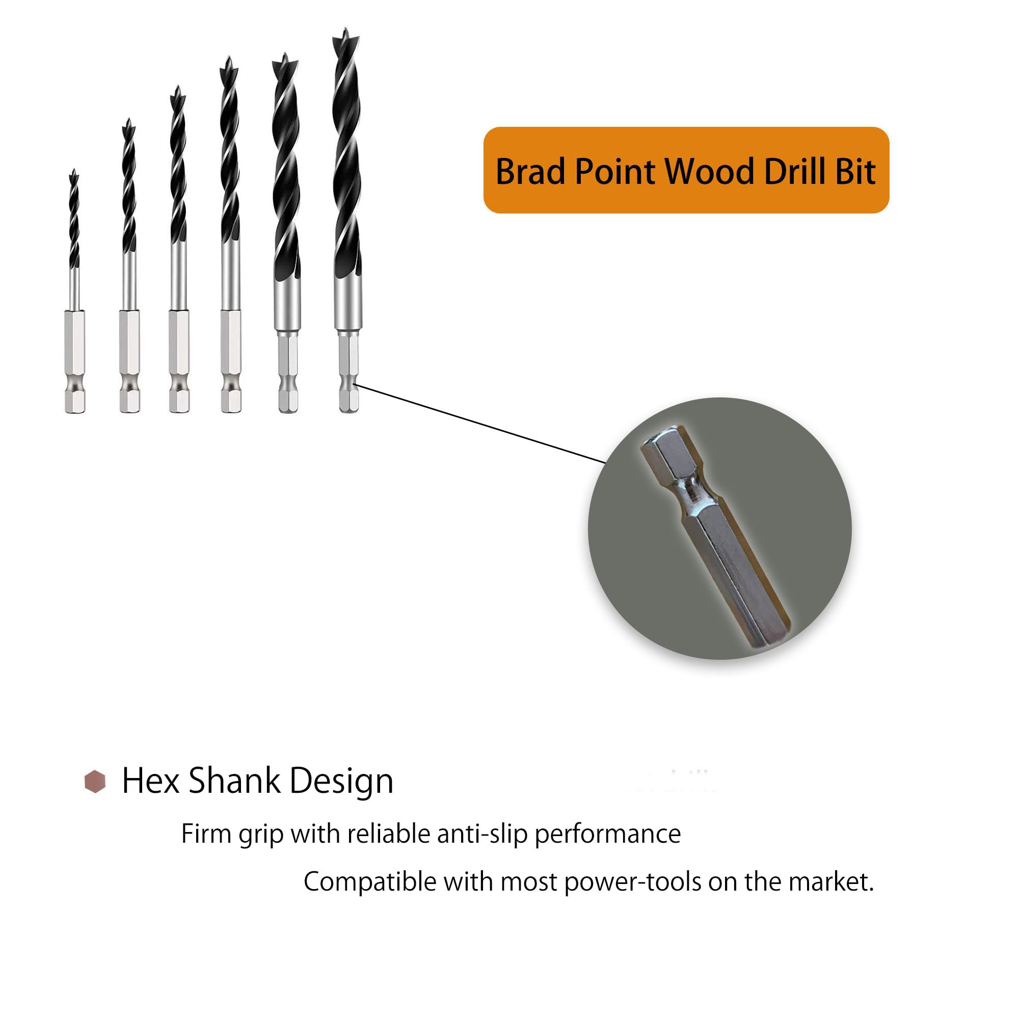Brad Point Drill Bits - 5 Piece Set for Wood -6