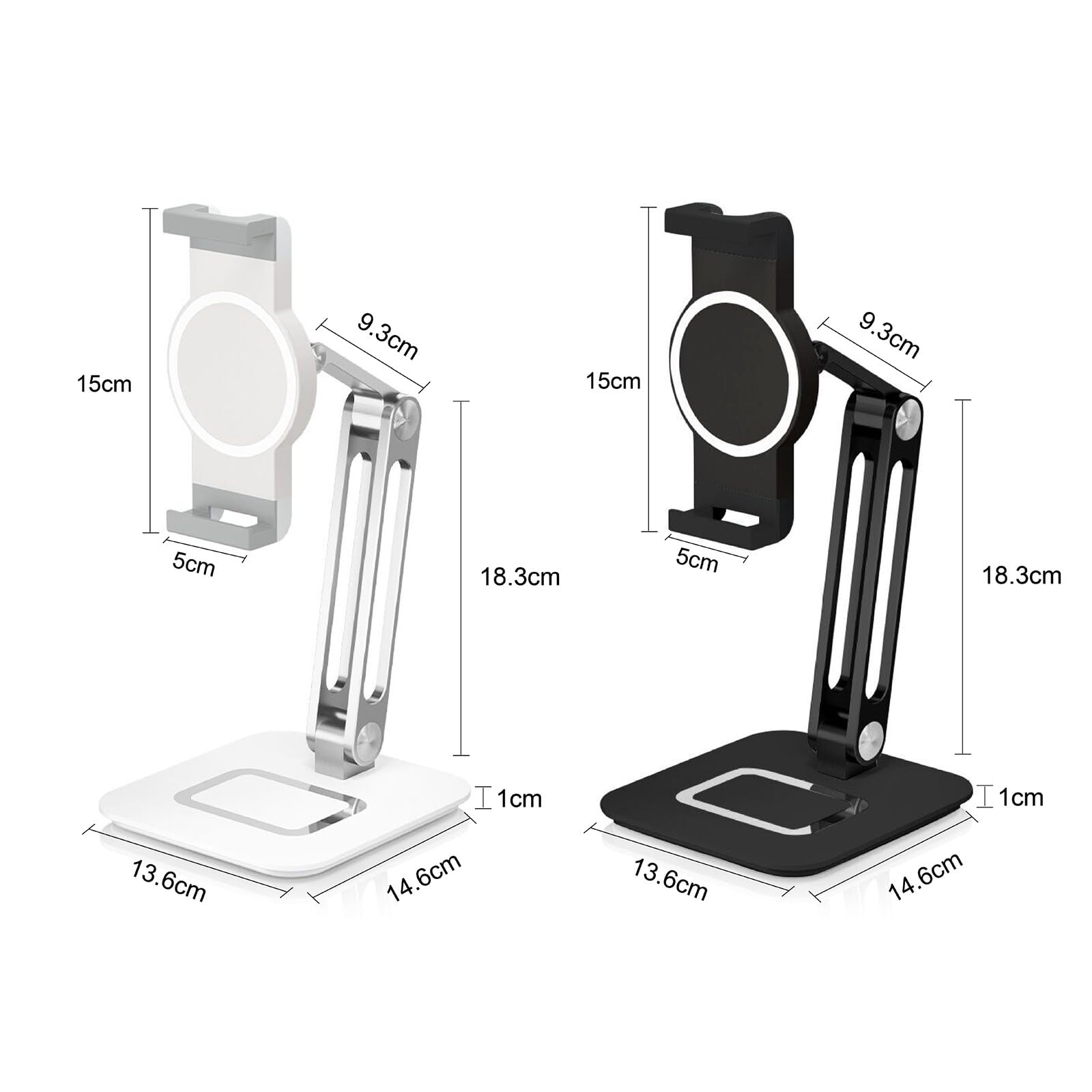 Supporto per telefono ergonomico con angoli visione regolabili in acciaio precisi Tappetino in silicone antiscivolo Supporto per dispositivi da scrivania Morsetto per telefono Supporto per tablet