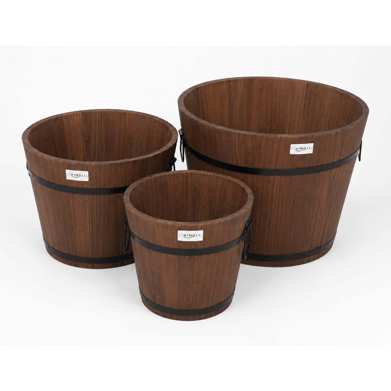 VINGLI 3 PCS Large Wooden Planter Barrel Set