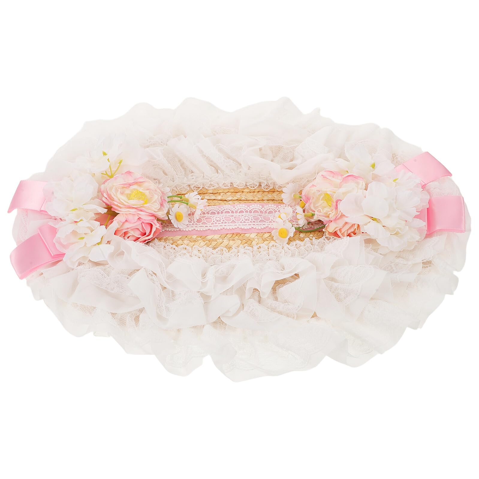 Sombrero Lolita de Paja para Niñas con ala Ancha Ajustable Protección Solar UV Lazos y Diseño Transpirable para Vacaciones y Fiestas al Aire