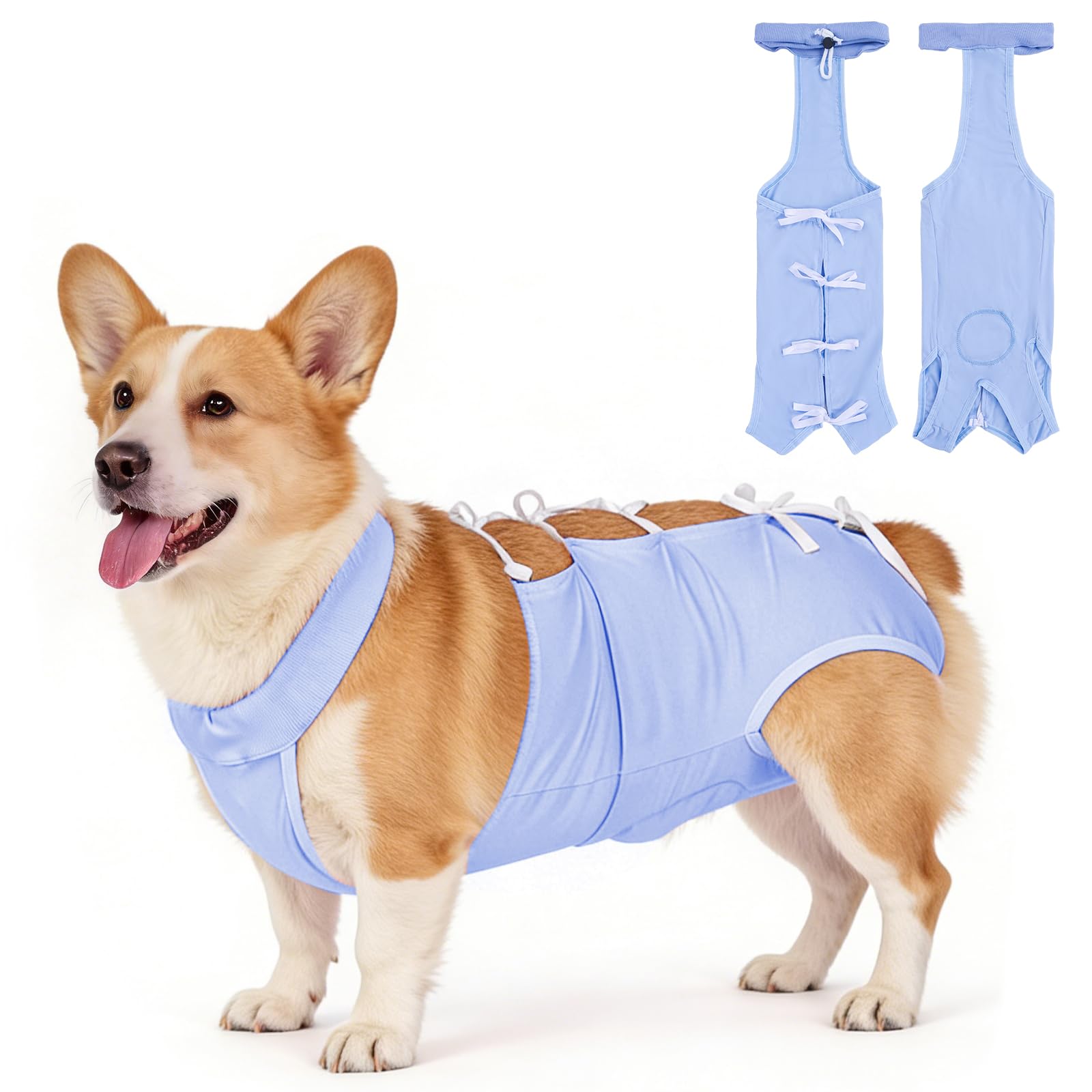 Guerity Dog Recovery Suit for Surgery, Anti-Licking Dog Onesie Bodysuit for Dogs Female Male, Adjustable Size (Blue, L)